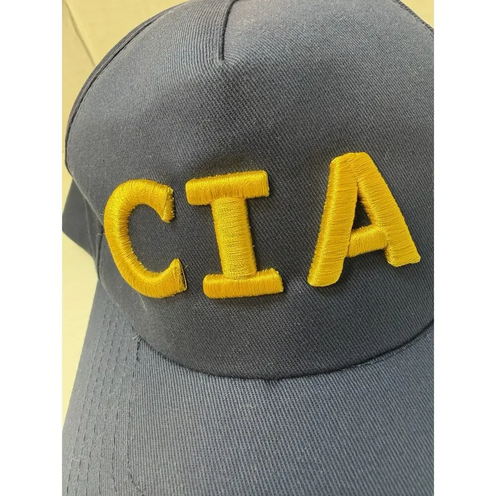 Mens Vintage Y2K Navy Blue Adjustable Strap CIA Novelty Baseball Cap